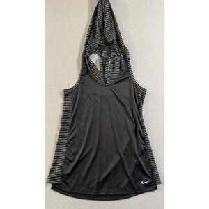 NIKE Women's Size XS Black White Striped Sleeveless Cover Up Racerback Hoodie